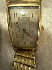 10K GOLD FILLED WALTHAM Mechanical Wind Tank Watch Art Deco 1930s VTG PARTS ONLY