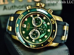 Invicta Men’s 48mm PRO DIVER SCUBA Chronograph GREEN Dial Gold Tone SS Watch