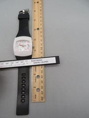 Curfew Quartz Watch Multicolor Numbers, White Bezel, Black Band, New Battery