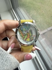 Bertha Mariposa Women’s Watch Mother of Pearl Butterfly Dial Yellow Leather Stap