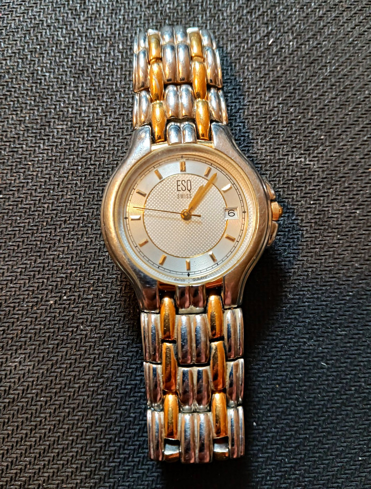 ESQ Swiss Quartz Two-Tone Stainless Steel Bracelet Watch Silver Dial Date E5006