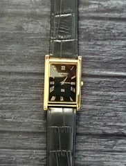 Slim GOLD Black Dial New Batt & Movt Men’s Tank Dress Watch USA Seller *