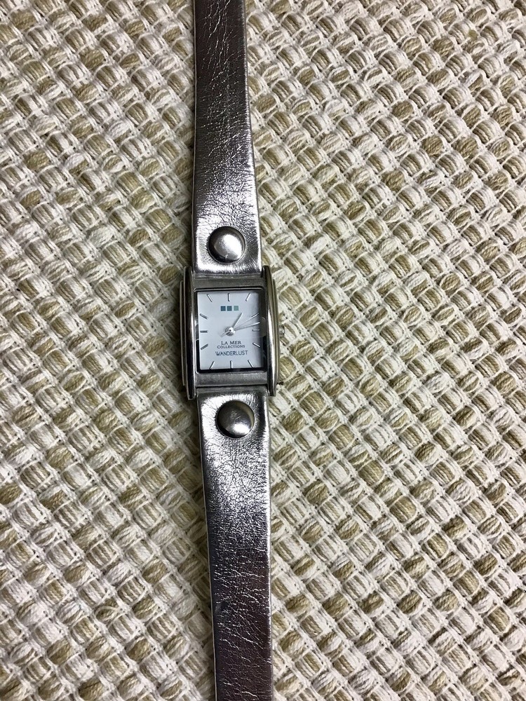 La Mer Collections Wanderlust Silver Tone Watch with Silver Triple Wrap Strap