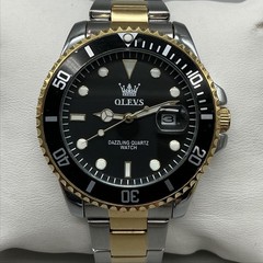 OLEVS 5885G Mens Watch 41mm Black Dial Two Tone Stainless Diver Date