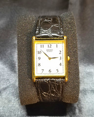 Seiko Quartz Rectangle Dress Watch 26.8mm White Dial Black Leather Strap