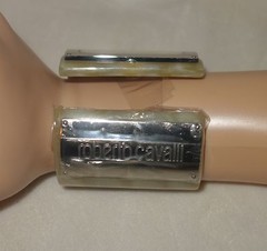 ROBERTO CAVALLI Green Resin Silver Tone Accent Wide Cuff Bracelet Watch NEW