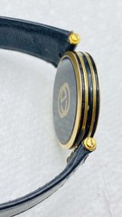 Vintage 1980s GUCCI Stack Gold Enamel Black Dial watch runs Women’s Leather