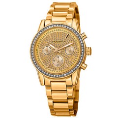 Women’s Akribos XXIV AK926YG Multi-Function Pave Dial Gold Steel Bracelet Watch