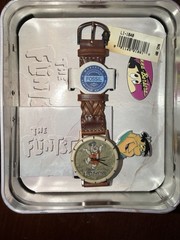 Vintage Fossil Fred Flintstone Watch Limited Edition Braided Strap W/Tin Case