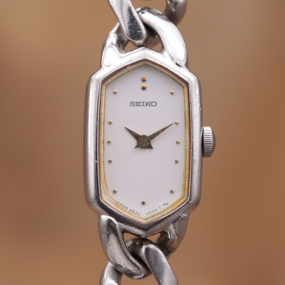 SEIKO 2E20-5360 Quartz Chain Hexagon Ladies Vintage 13.5mm 1985 Battery Replaced