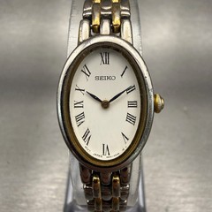 Seiko Watch Women 17mm White Dial Two Tone Oval 1N00-6N90 Vintage New Battery
