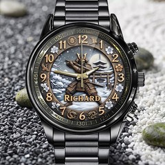 Personalized Japanese Samurai Design Watch – Custom Name Engraved Timepiece