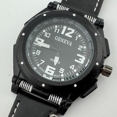 Geneva Quartz Watch Men Black Easy Read Japan Movt Large 51mm Analog New Battery