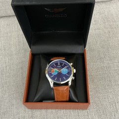 Gianello Prism Men’s Chronograph Quartz Blue Dial Brown Leather Strap w/Box