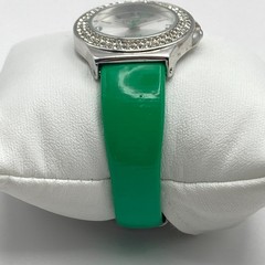 Studio Time Womens Watch 31mm Silver Tone Spring Green Crystals Cuff New Battery