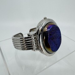 Burgi Women’s Purple-Blue Druzy Cuff Hidden Watch Silver Tone New Battery