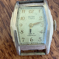 Kelton Vintage 1940s 7 Jewels Manual Wind Rectangle Watch Green Leather Strap