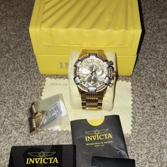Invicta Bolt Men’s Quartz Chronograph Date 100m Gold Dial 52mm SS Box