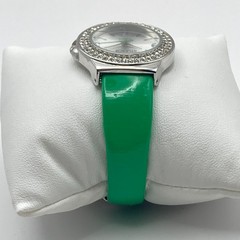 Studio Time Womens Watch 31mm Silver Tone Spring Green Crystals Cuff New Battery