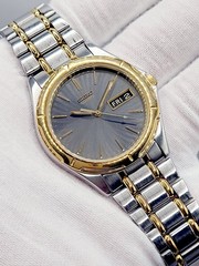 JAPAN [N. MINT] 1997 Seiko Quartz 36mm Two Tone Mens Wrist Watch Day/Date