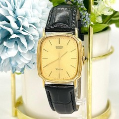 SEIKO Dolce 9521-5120 Quartz Mens Watch Gold Black Rectangular New Battery Japan
