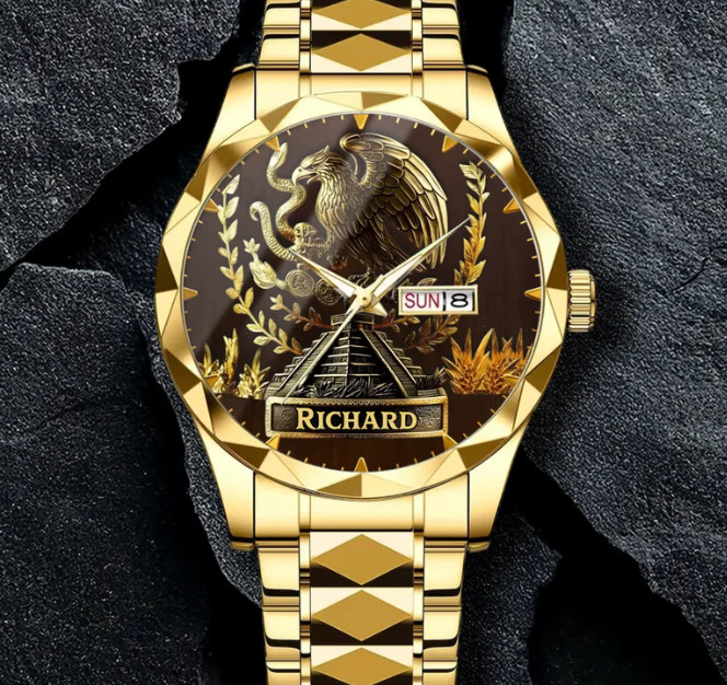 Personalized Mexican Eagle Pyramid Watch Wrist Alloy Luxury Quartz Watch