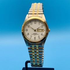 Men’s Dress Quartz Wristwatch Day/Date Two Tone Japan Movt Working New Battery