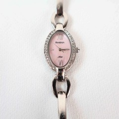 Vintage Silver Armitron Watch with Pink Oval Face, Japanese Movement