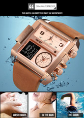 SKMEI Men Watch Large Dial Digital Quartz Sport Stopwatch Leather Wristwatch New