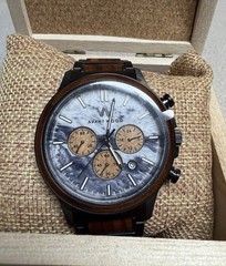 Mens AvantWood CHRONO S Ivory Black / Zebra Wood 44mm Quartz Chrono Watch
