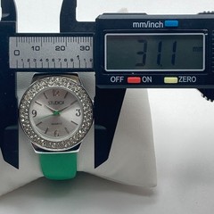 Studio Time Womens Watch 31mm Silver Tone Spring Green Crystals Cuff New Battery