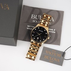 Bulova 97D108 Classic Diamond Black Dial Gold Stainless Steel Quartz Men’s Watch