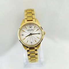 Bulova Sutton 97P150 White Diamond Dial Gold Strap Women’s Quartz Watch 28mm