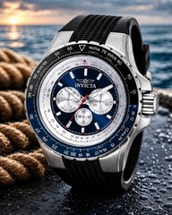 Invicta Aviator 32916 50mm Silver Stainless Steel Case with Black Silicone Strap