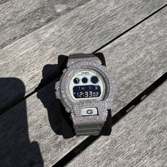 Custom Iced Out Casio G-Shock DW6900 Moissanite Watch | Grey Dial | Silver Case
