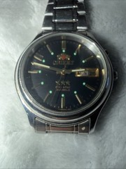 Orient 3 stars stainless steel automatic wristwatch blue dial Japan KY 750163