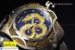 New Invicta Venom Draconis 53mm Golden Predator Silver Tone Mesh SS Chrono Watch