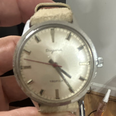 Dugena Unisex Vintage Automatic Date Watch Silver Sunburst Dial Leather 34mm