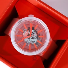 Swatch Swiss Made Big Bold Orangeinjelly 47mm SO27E102 Semi Transparent Orange
