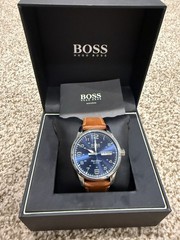 Men’s Hugo Boss Pilot Blue Dial Light Brown Leather Strap Watch 1513331
