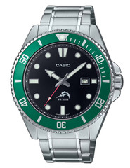 Casio Core Stainless Steel Black Dial Green Bezel Men’s Watch MDV106DD-1A3V