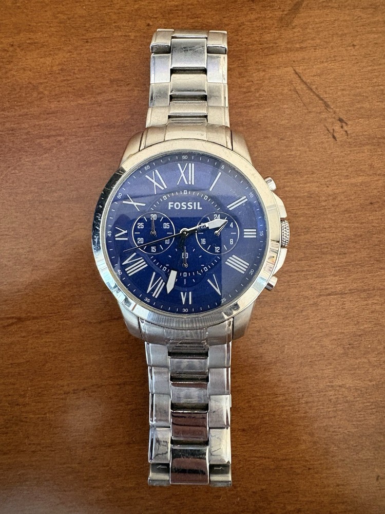 Fossil Grant Men’s Chronograph Watch FS4844 44mm Blue Dial – Needs Battery