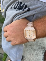 14k Rose Gold Plated & Stainless Steel Real Mens Watch CZ Hip Hop Arabic Dial