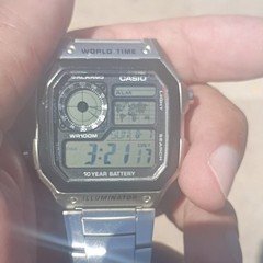 Casio Illuminator World Time Digital Watch WR100M Quartz 42mm Silver SS