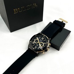 New w/box/Bulova Men’s Marine Star 98B278 Black Dial Silicone Strap Quartz|Watch