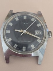Timex Sprite 24550-02576 Blue Wood Grain Dial Great Britain Case For Parts Or R
