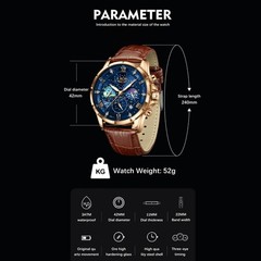 LIGE Luxury Quartz Men’s Watch Leather Moonphase Waterproof Luminous Wristwatch