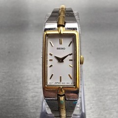 Seiko Tank Watch Women 13mm White Dial Two Tone Rectangle 2E20-7479 New Battery