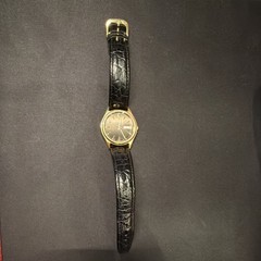 Seiko Quartz Day/Date Men’s Wristwatch Black Dial Gold Case Black Leather