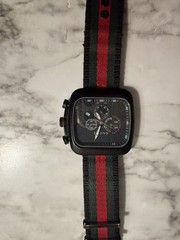 Gucci Chronograph Square Black Case Black Dial Analog Watch Fabric Strap